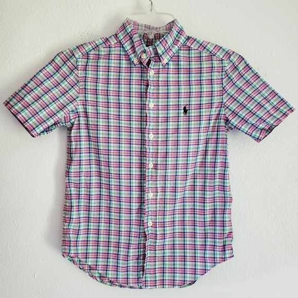 Ralph Lauren Boys Short Sleeve Plaid Button Down Shirt - Size S (8) Preppy - Picture 1 of 9